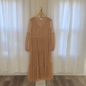 Listicle Beige Long Sleeve Tiered Dress